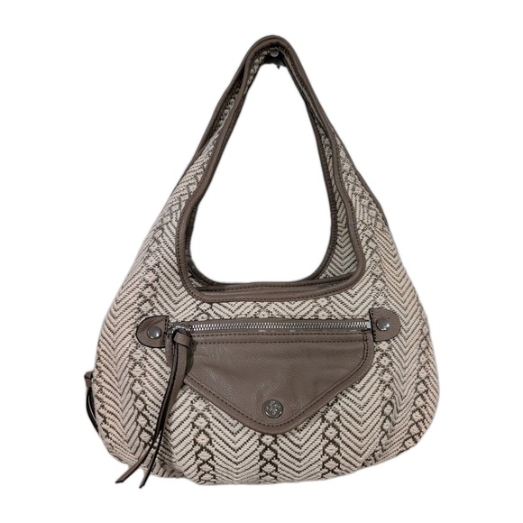 Simply Vera Vera Wang Handbags - Simply Vera Verawang Brown And Tan Weave Pattern Fabric Sidekick Satchel